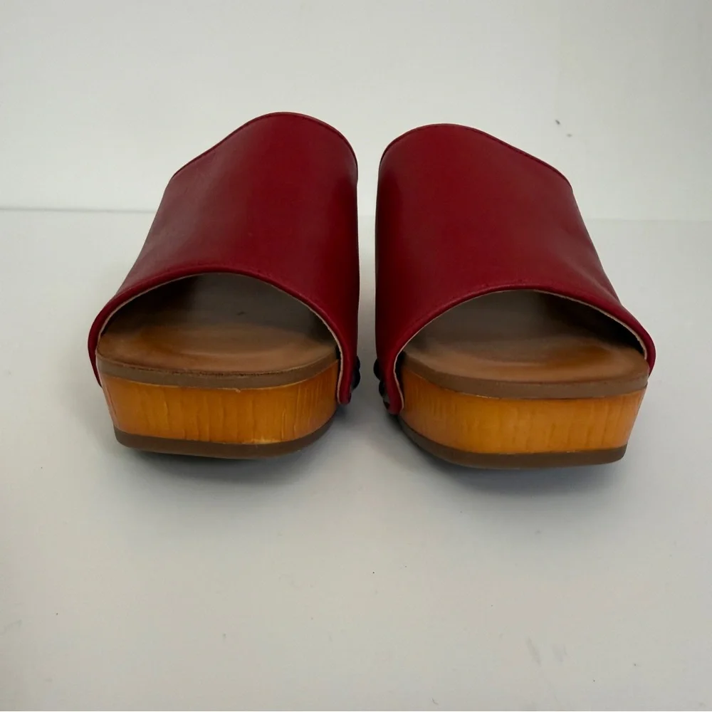 Lucky Brand Red Leather Studded Clog Slide Sandals Womens 5.5 / EU 36 Wood Heel - Picture 2 of 8